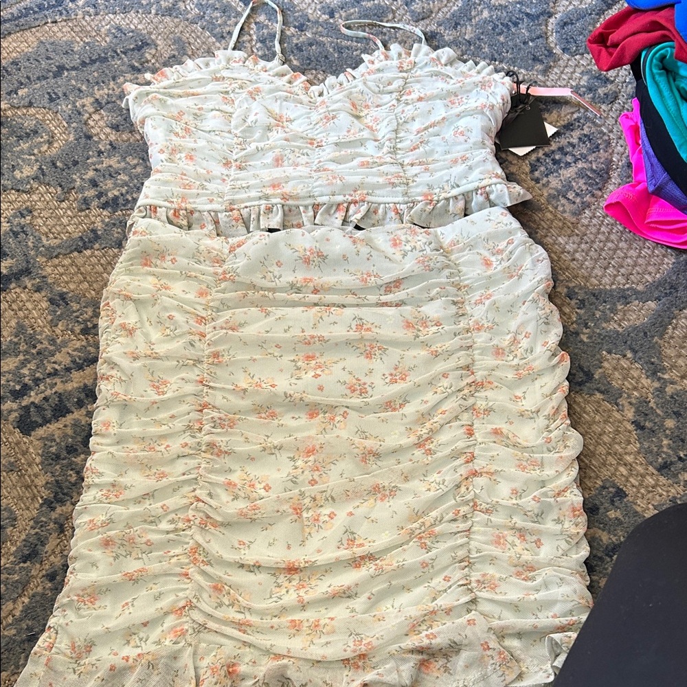 iris Pale Mint Floral Ruched Slip Dress